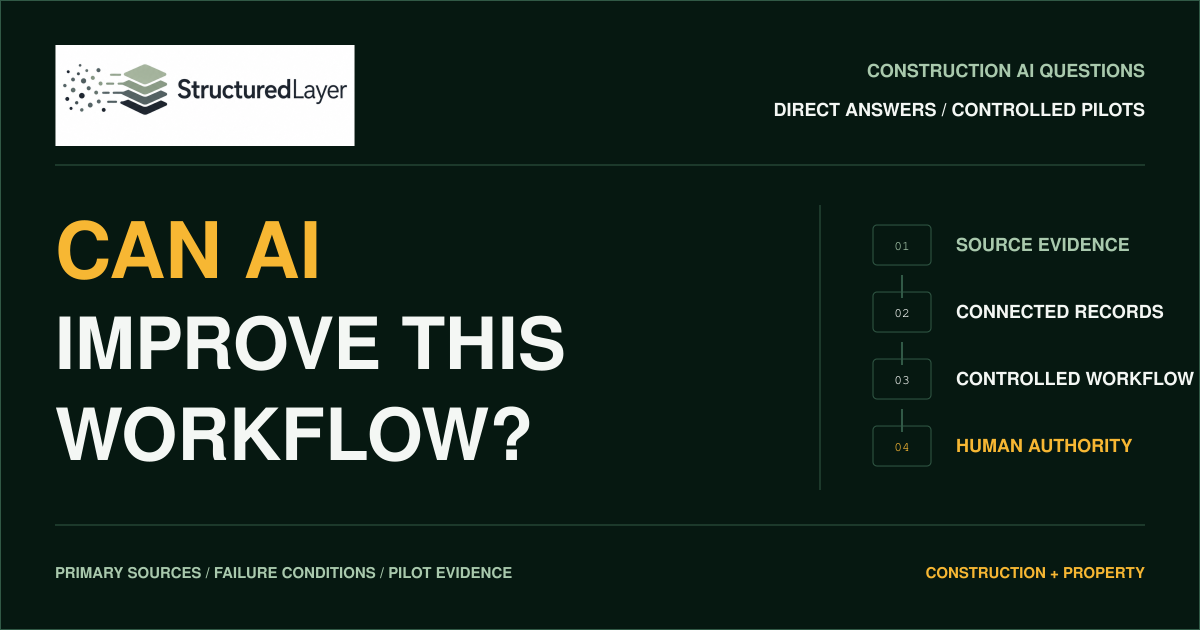 StructuredLayer Construction AI Questions: direct answers, connected records, workflow controls, human authority, and controlled pilots.